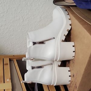 White sustainable leather chunky lug sole GB booties